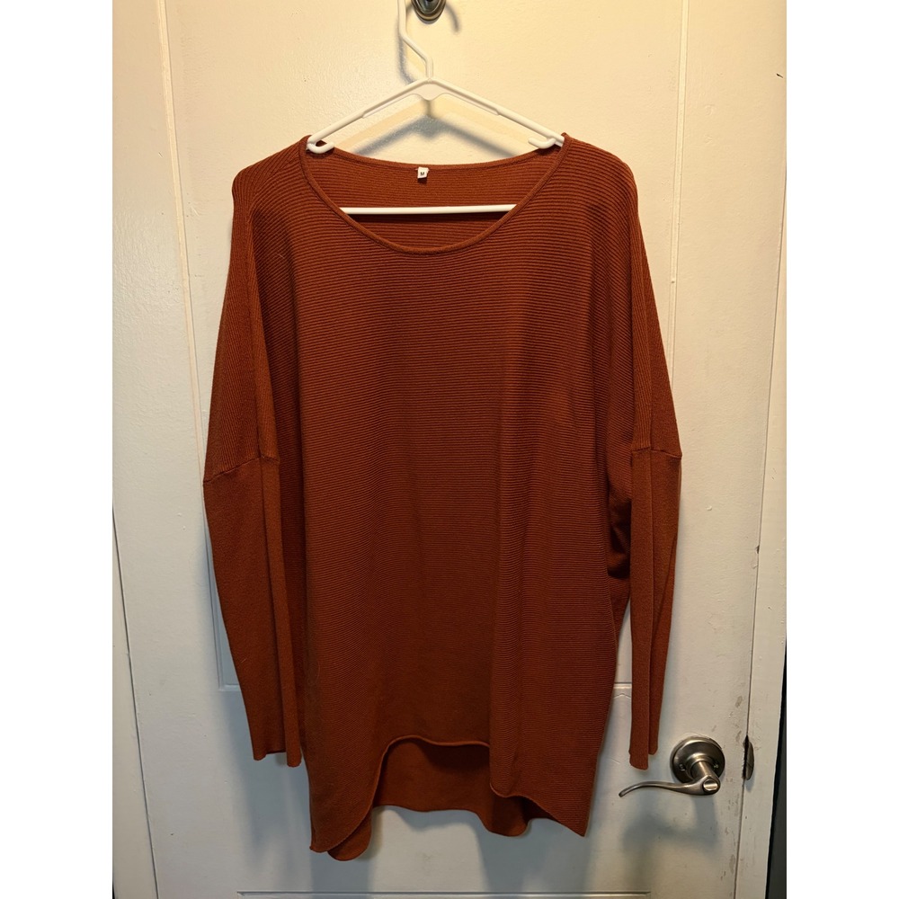 Unbranded Rust Orange Ribbed Oversized Knit Sweater Scoop Neck High-Low Hem M